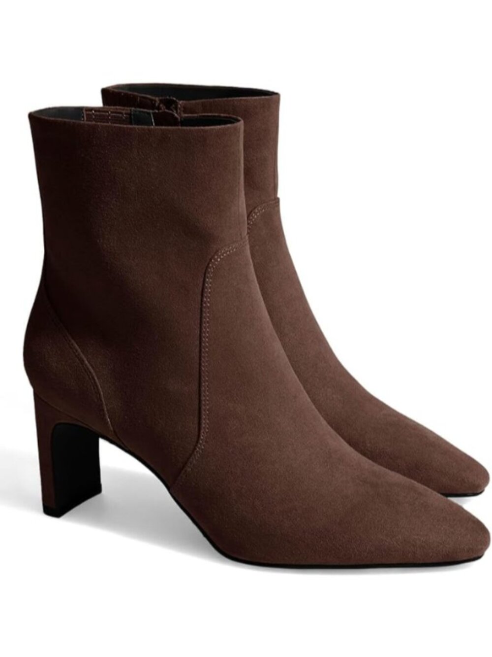 Women's Chocolate Square Round Toe Chunky Heel Ankle Boots with Side Zipper Boot